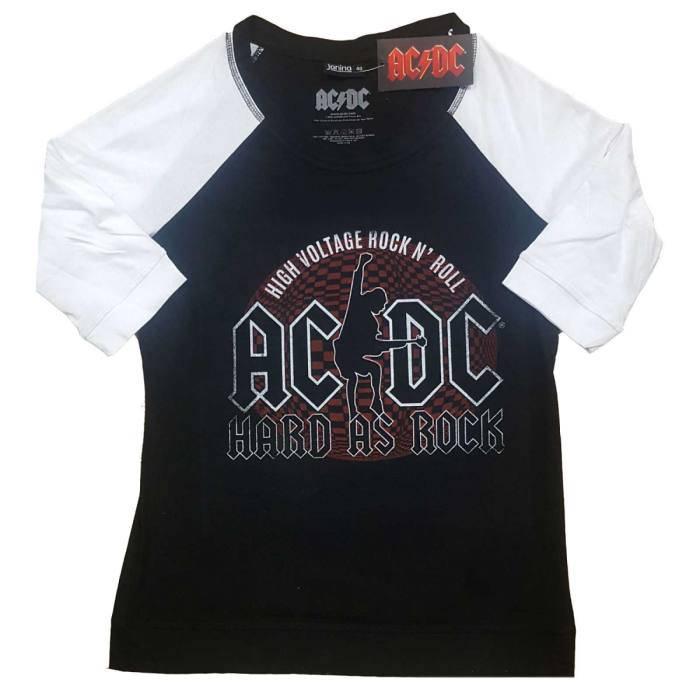 AC/DC Girlie Raglan T-shirt: Hard As Rock (črno-bela) 80978
