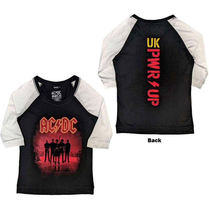 AC/DC Girlie Raglan T-shirt PWR-UP UK (črno-bela) 80987