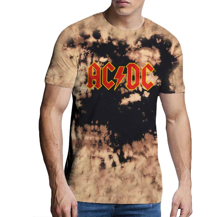 AC/DC Unisex T-shirt: Classic Logo (Dip Dye Tan and Black, Wash Collection) 81320
