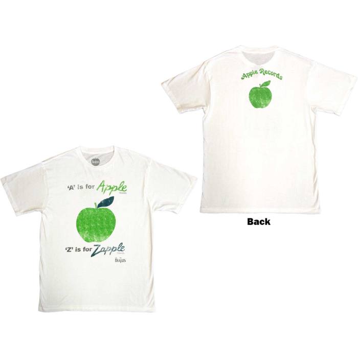 The Beatles Unisex T-shirt: Vintage A Is For Apple (White) (Back Print) 83369