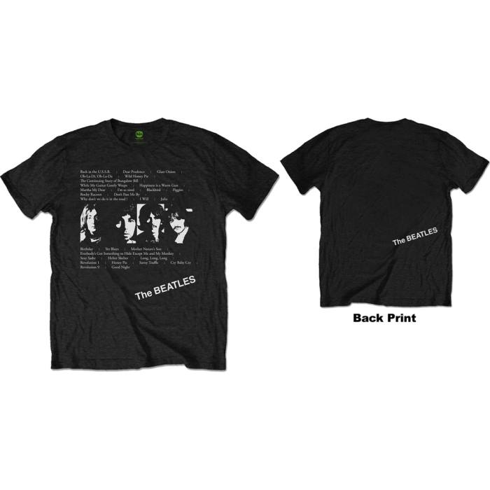 The Beatles Unisex T-Shirt: White Album Tracks (Črna) (Zadnji Print) 84046