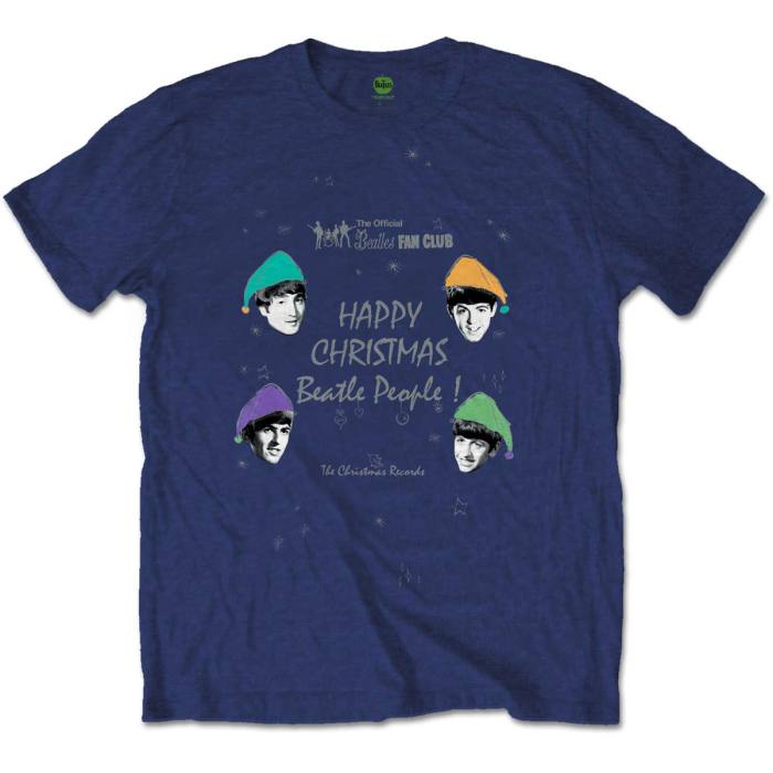 The Beatles Unisex T-shirt: Happy Christmas (Navy Blue) 84173