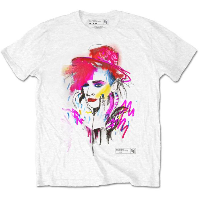 Boy George & Culture Club Unisex T-Shirt: Drawn Portrait (White) 84731