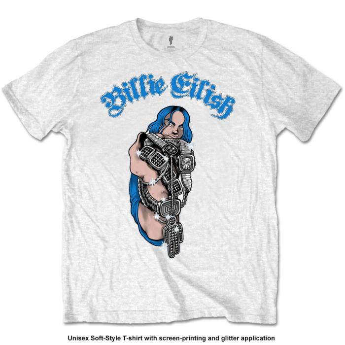 Billie Eilish T-shirt Bling Glitter Print bela 85008