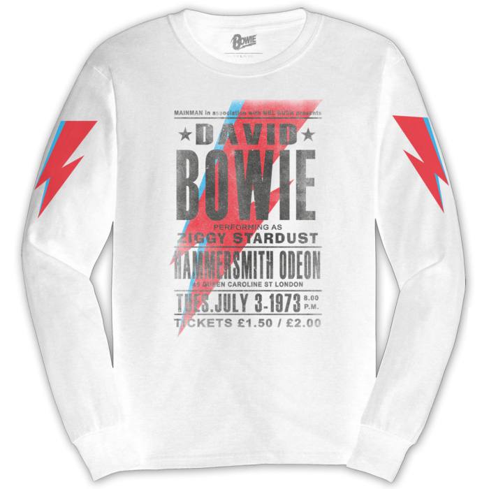 David Bowie T-shirt dolgi rokav Hammersmith Odeon (bela) 86420