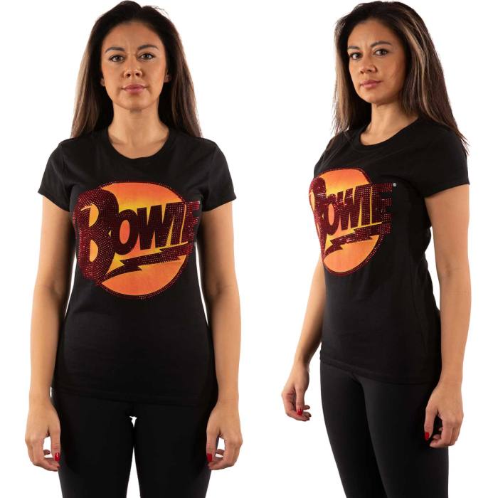 David Bowie Ladies T-Shirt: Diamond Dogs Logo (Black) (Embellished) 86501