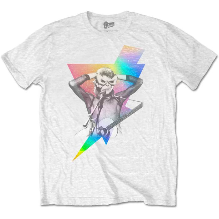David Bowie Unisex T-shirt Holographic Bolt Foiled Print (bela) 86789
