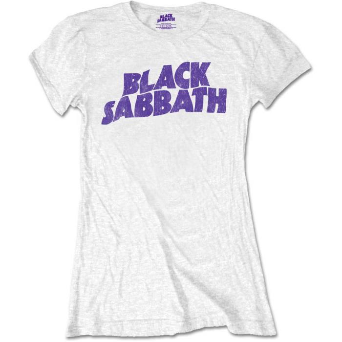 Black Sabbath Ladies Retail Pack T-Shirt: Wavy Logo Vintage (White) 87566
