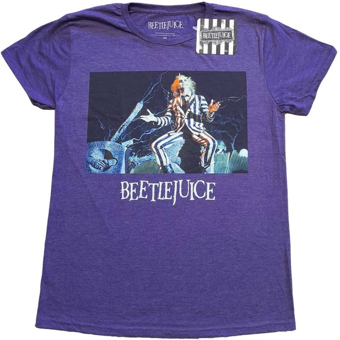 Beetlejuice Unisex T-Shirt: Sitting on a Tombstone (Purple) 87726