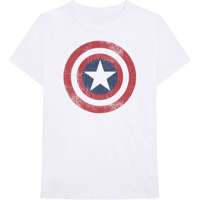 Marvel Comics Unisex T-shirt: Captain America Distressed Shield (bela) 87908