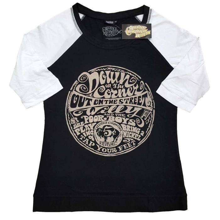Creedence Clearwater Revival Girlie Raglan T-shirt Down On The Corner (črno-bela) 87962