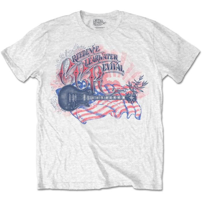 Creedence Clearwater Revival T-shirt: Guitar & Flag (White) 87988