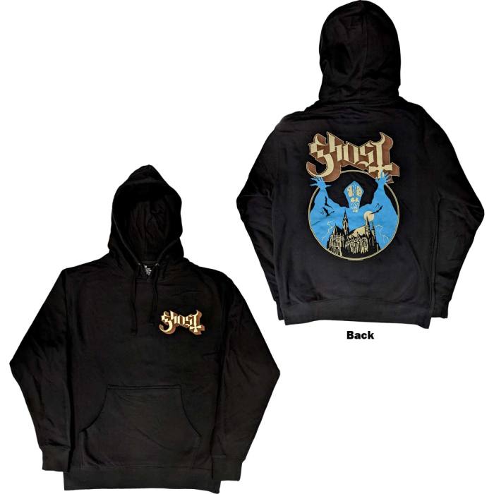 Ghost Unisex Pullover Hoodie: Pocket Logo & Opus (Črna) 91407