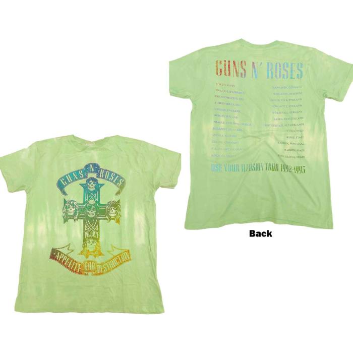 Guns N' Roses Unisex T-shirt: Gradient Use Your Illusion Tour (Zelena Dip Dye) (Back Print & Wash Collection) 91918