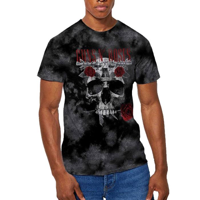 Guns N' Roses Unisex T-shirt Flower Skull (Dip-Dye na sivi) 92289