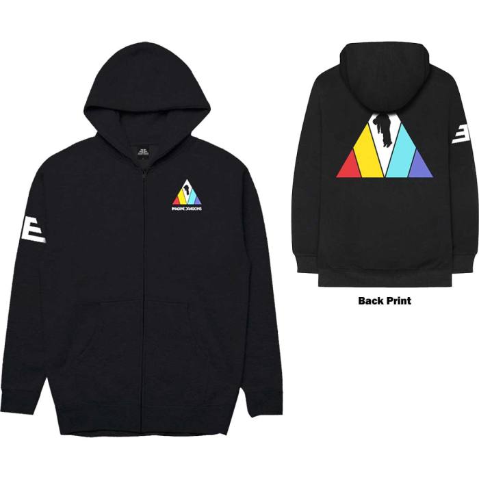 Imagine Dragons Unisex Zipped Hoodie: Triangle (Black, Back Print) 92974