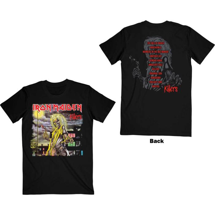 Iron Maiden Unisex T-shirt: Killers V.2. Album Track list (Črna) (Zadnji Print) 93333