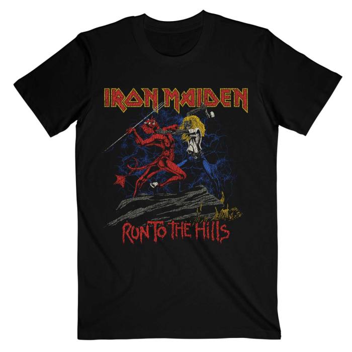 Iron Maiden Unisex T-Shirt: Number Of The Beast Run To The Hills Distress (Black) 93457