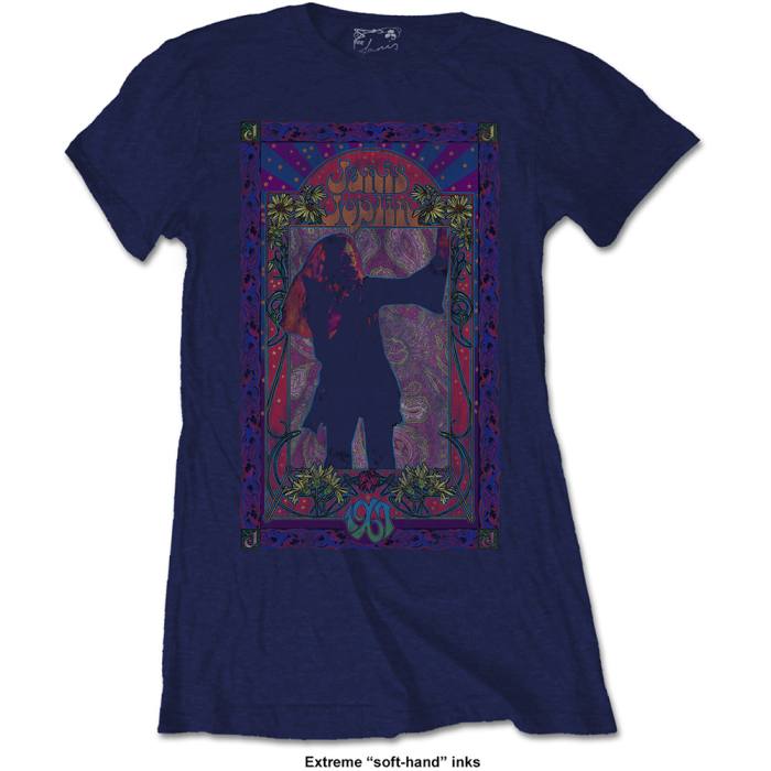 Girlie T-shirt Janis Joplin Paisley & Flowers Frame Navy Blue 94636
