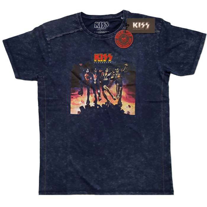 KISS Unisex T-Shirt: Destroyer (Navy Blue) (Wash Collection) 95062