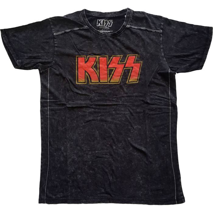 KISS Unisex T-shirt Classic Logo Snow Washed (Črna) 95068