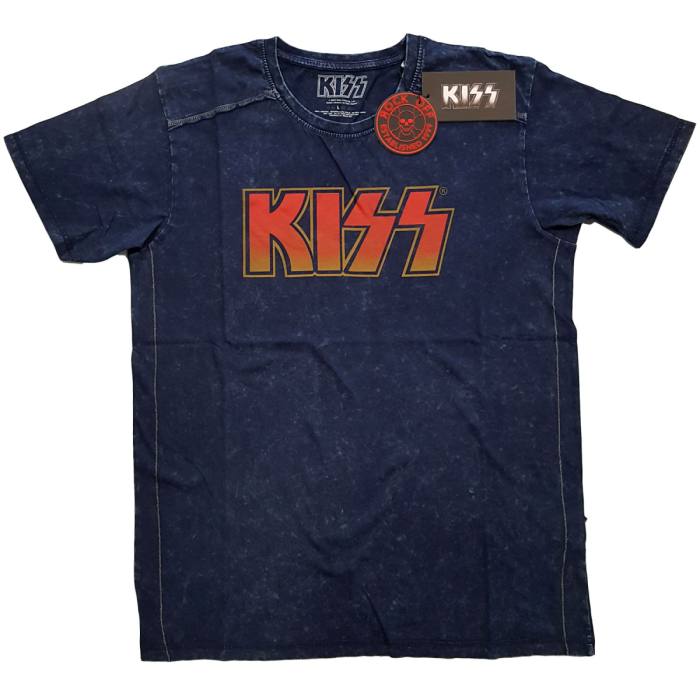 KISS Unisex T-shirt Classic Logo Snow Washed (Navy Blue) 95074