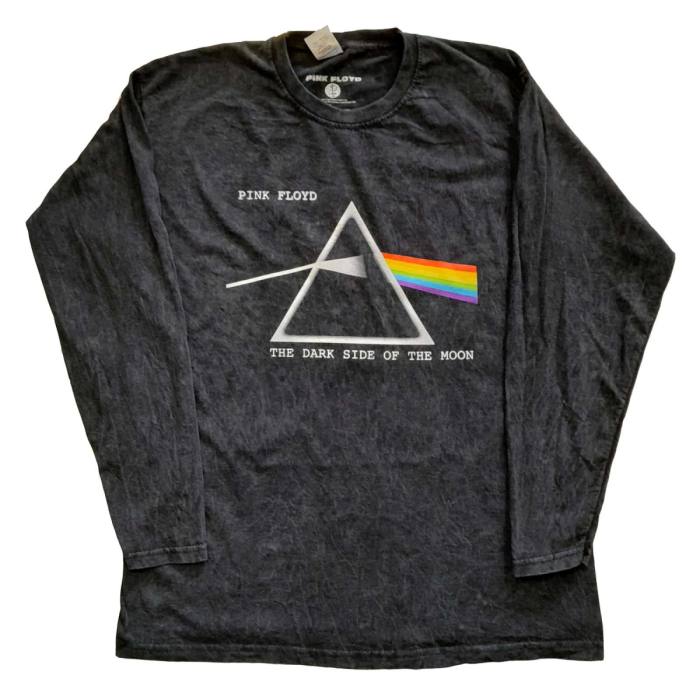 Pink Floyd Unisex Long Sleeve T-shirt: Dark Side Of The Moon Courier (Black Dip Dye) 99549