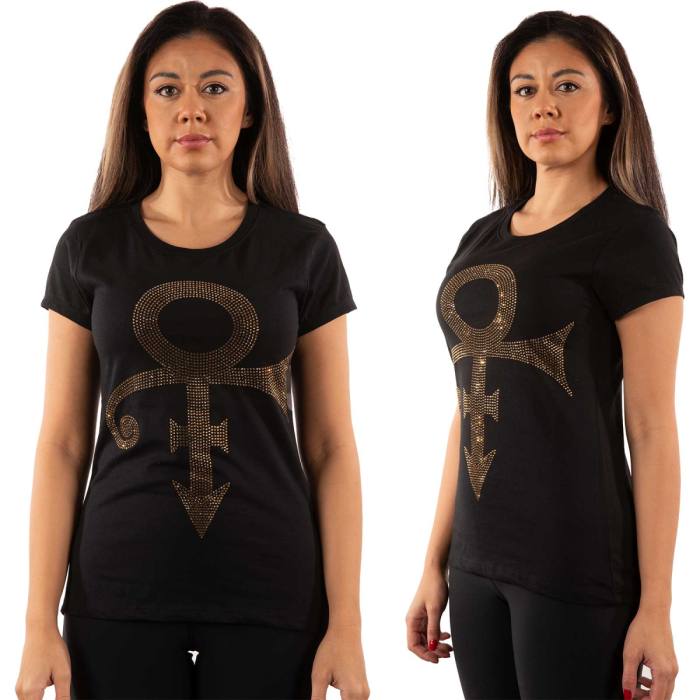 Prince Ladies T-Shirt: Gold Symbol (Black) (Embellished) 100643