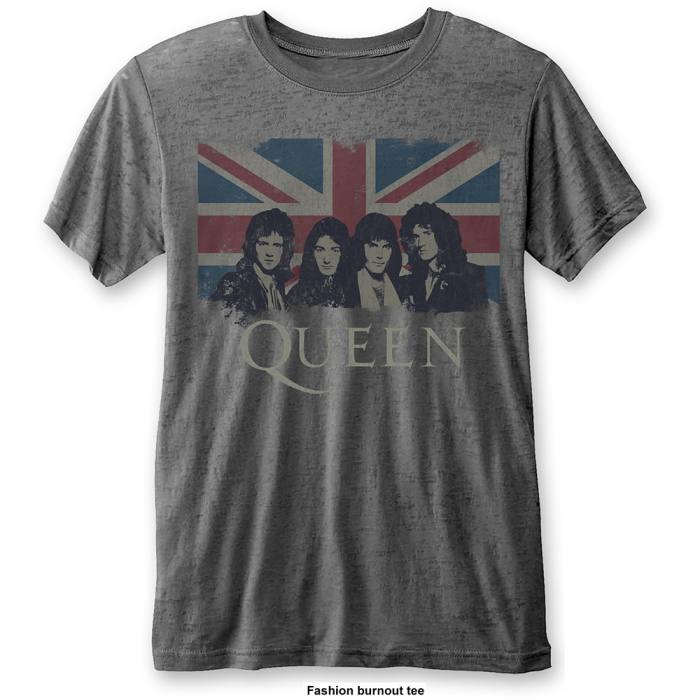 Queen Unisex Burnout T-shirt: Vintage Union Jack (Charcoal Grey) 100914