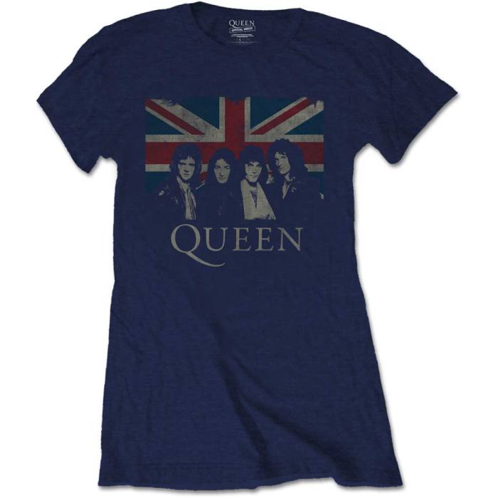 Queen Ladies T-Shirt: Vintage Union Jack (Modra) 101195