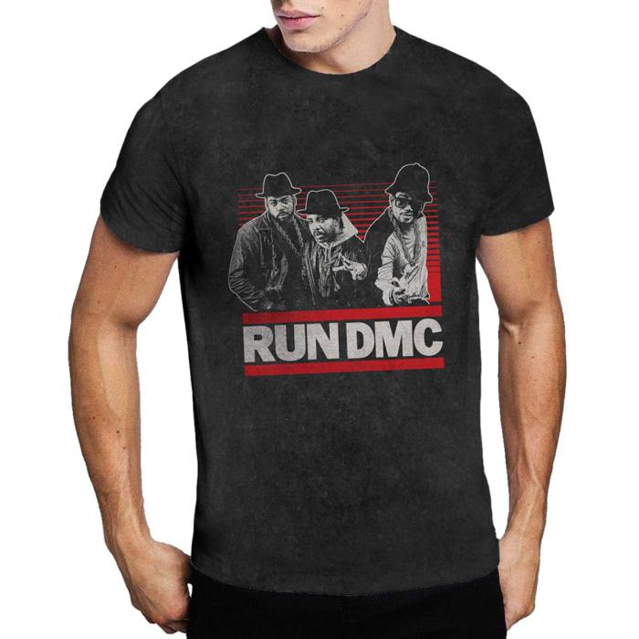 Run DMC Unisex T-Shirt: Gradient Bars (Dip-Dye On Black) (Wash Collection) 102259