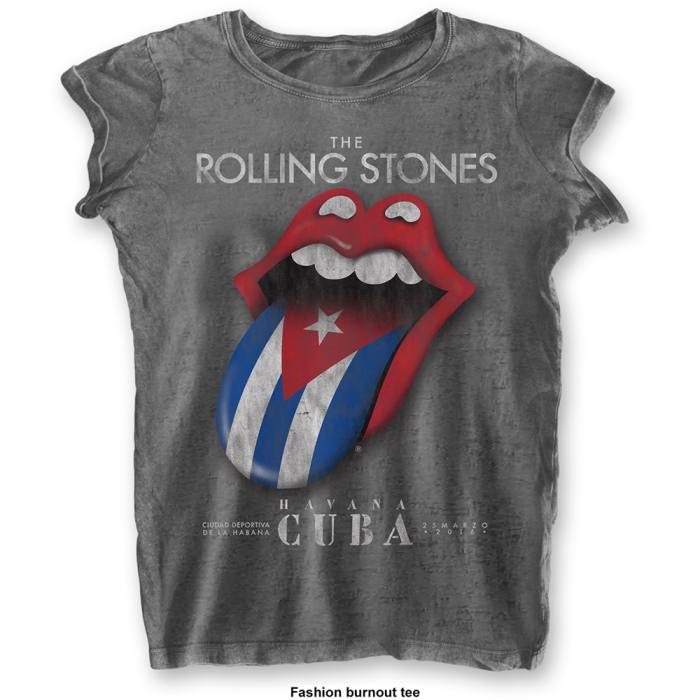 The Rolling Stones Ladies Burnout T-shirt: Havana Cuba (charcoal siva) 102530