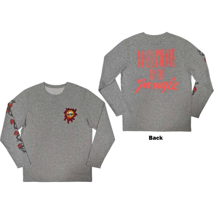 Guns N' Roses Unisex Long Sleeve T-Shirt: Splatter Seal (Grey) (Back & Sleeve print) 109505