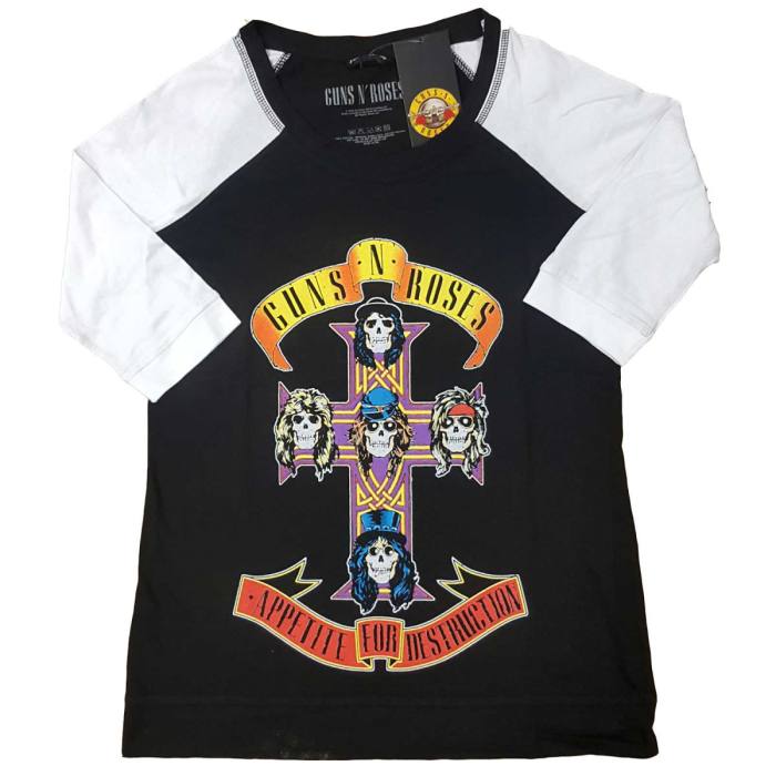 Guns N' Roses Ladies Raglan T-Shirt: Appetite for Destruction (Black & White) 232939
