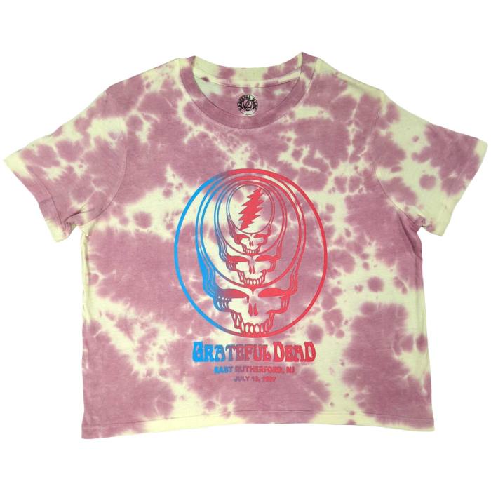 Grateful Dead Ladies Crop Top: Concentric Skulls (Pink) (Wash Collection) 233424