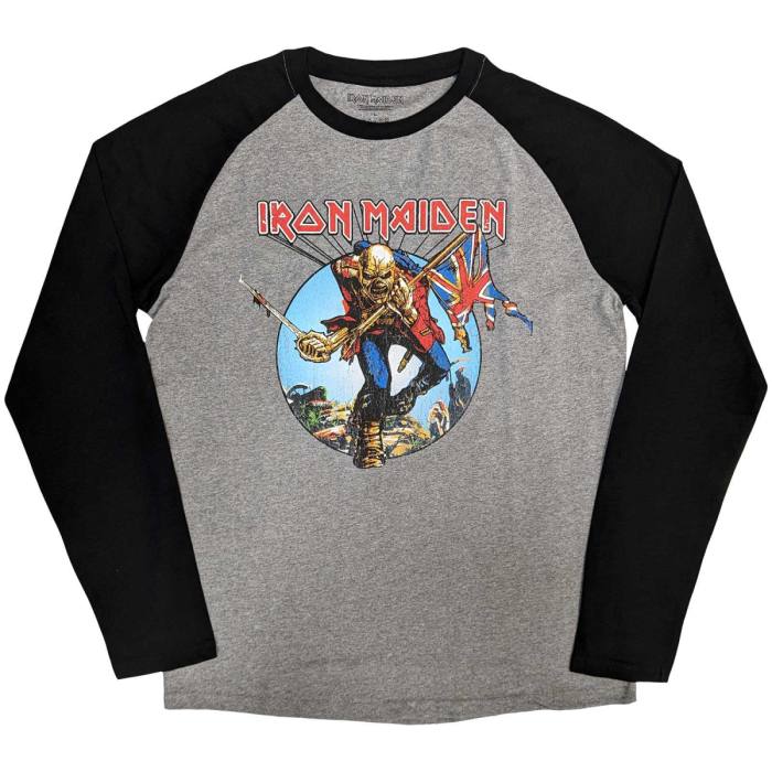 Iron Maiden Unisex Raglan T-Shirt Trooper Burst (black & grey) 110026