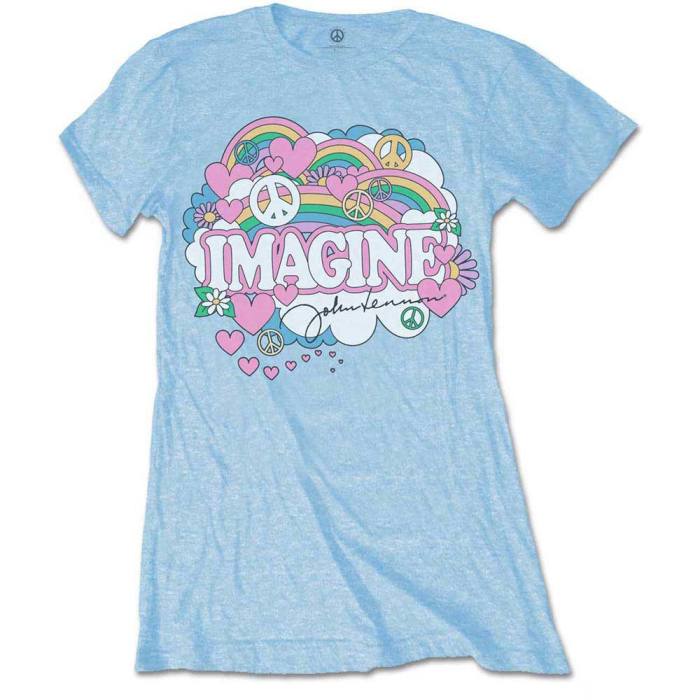 John Lennon Ladies T-Shirt: Rainbows, Love & Peace (Light Blue) 234863