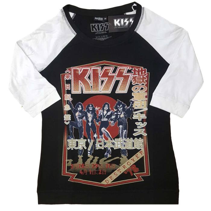 KISS Ladies Raglan T-Shirt: Destroyer Tour '78 (Black & White) 235326