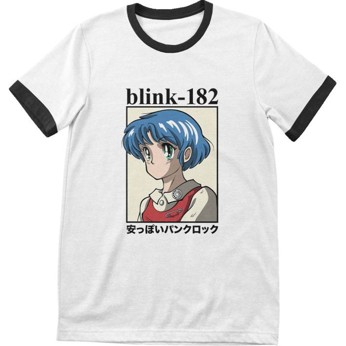 Blink-182 Unisex Ringer T-Shirt: Anime (Black & White) 111399