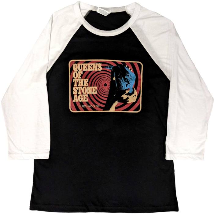 Queens Of The Stone Age Unisex Raglan T-Shirt: In Technicolour (Ex-Tour) 114862