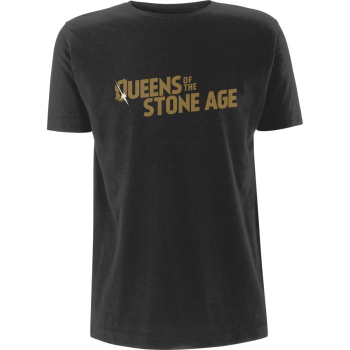 Queens Of The Stone Age Unisex T-Shirt: Metallic Text Logo (Siva) 114867