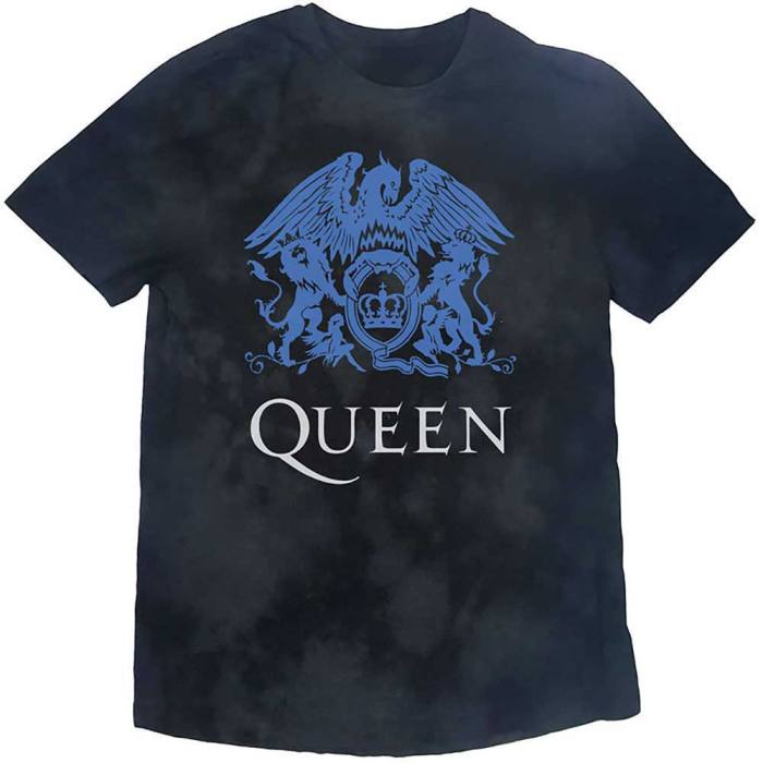 Queen Kids T-Shirt: Blue Crest (Black) (Wash Collection) 114898