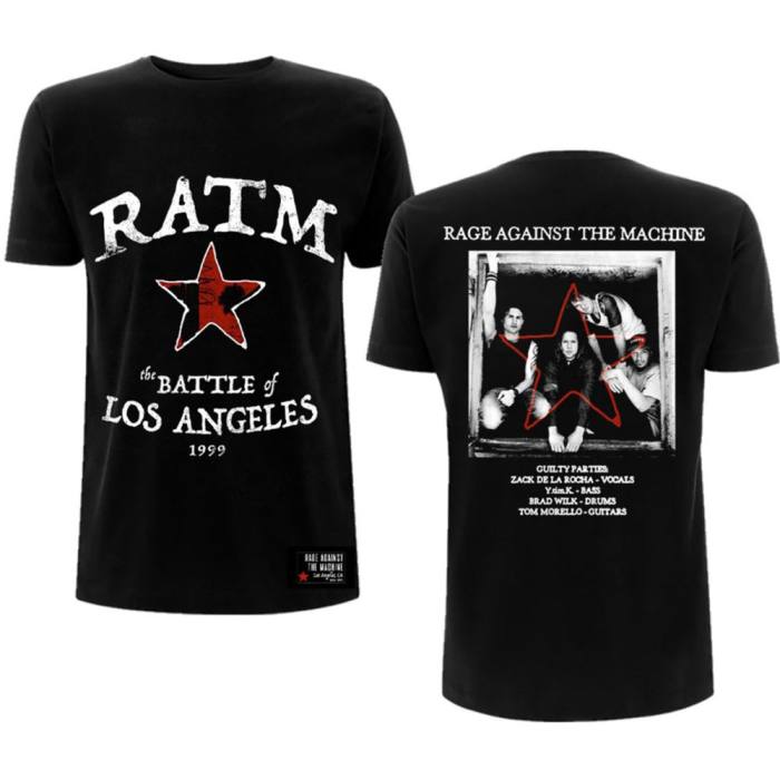 Rage Against The Machine Unisex T-Shirt: Battle Star (Črna) (Zadnji Print) 114914