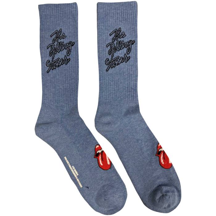 The Rolling Stones Unisex Ankle Socks: Script Logo (Tie-Dye Effect Blue) (UK Size 7 - 11) 115032