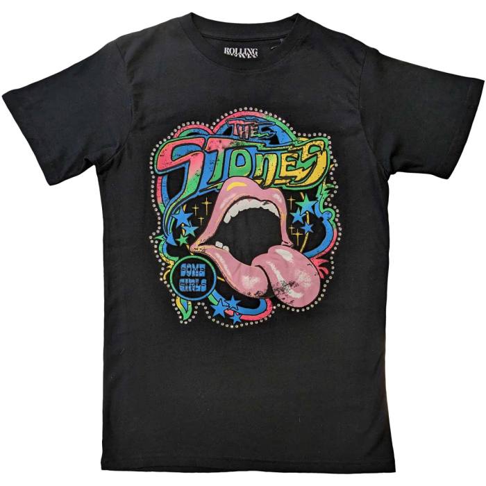 The Rolling Stones Unisex Embellished T-Shirt: Some Girls Neon Tongue (Diamante) 115071
