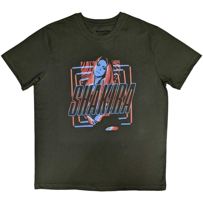 Shakira Unisex T-Shirt: Kvadrati in Logotip (Zelena) 115097