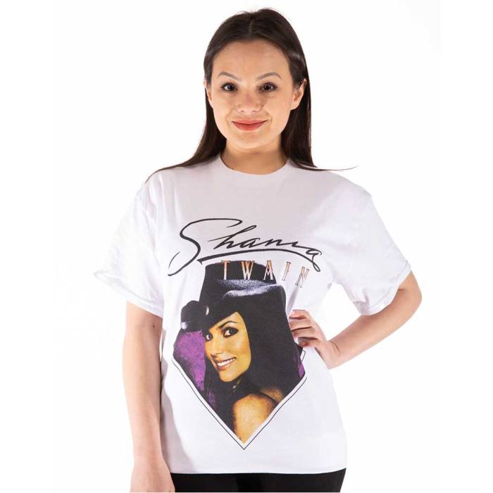 Shania Twain Unisex T-Shirt: Vijolična Fotografija (Bela) 115099