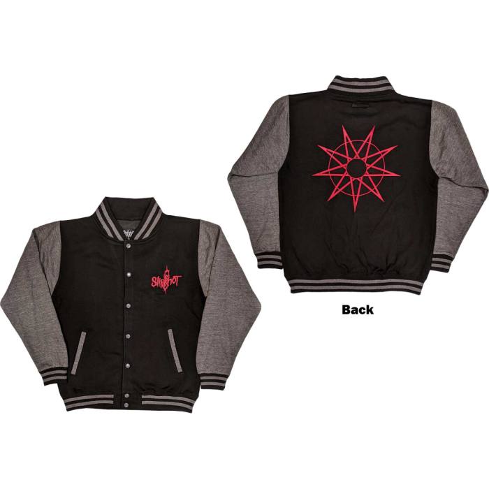 Slipknot Unisex Varsity Jacket: 9 Point Star (Black & Charcoal Grey) (Back Print) 115143