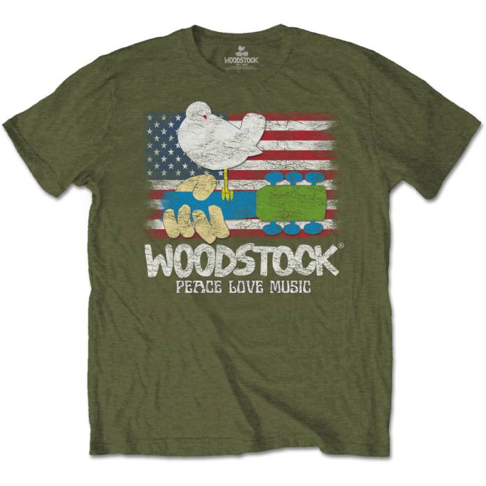 Woodstock Unisex T-Shirt: Flag (Military Green) 115977