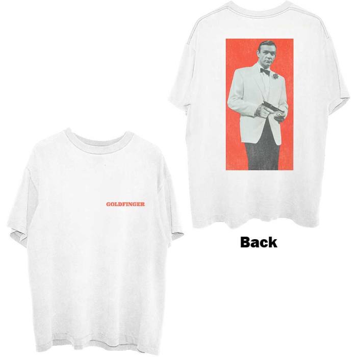 James Bond 007 unisex T-shirt: Goldfinger Profile (bel, potisk na hrbtu) 116076